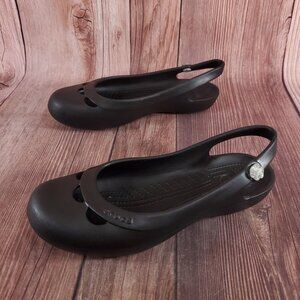 Crocs Jayna Womens Size 10 Jewel Flower Black Slingback Slip On Ballet Flats